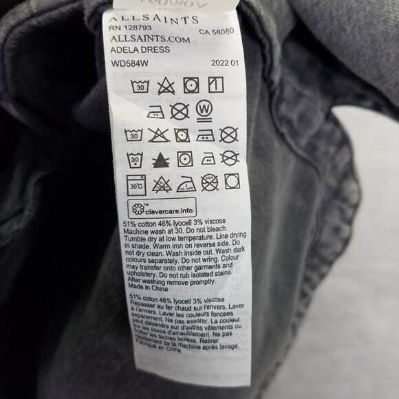 All Saints Adela Mini Dress Women's Sz 2 Denim Off The Shoulder Black Mint Grey - Picture 9 of 16